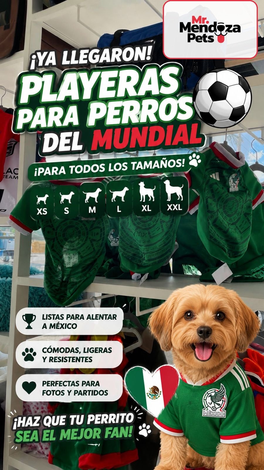 Playeras para perros del Mundial en Mr Mendoza Pets
